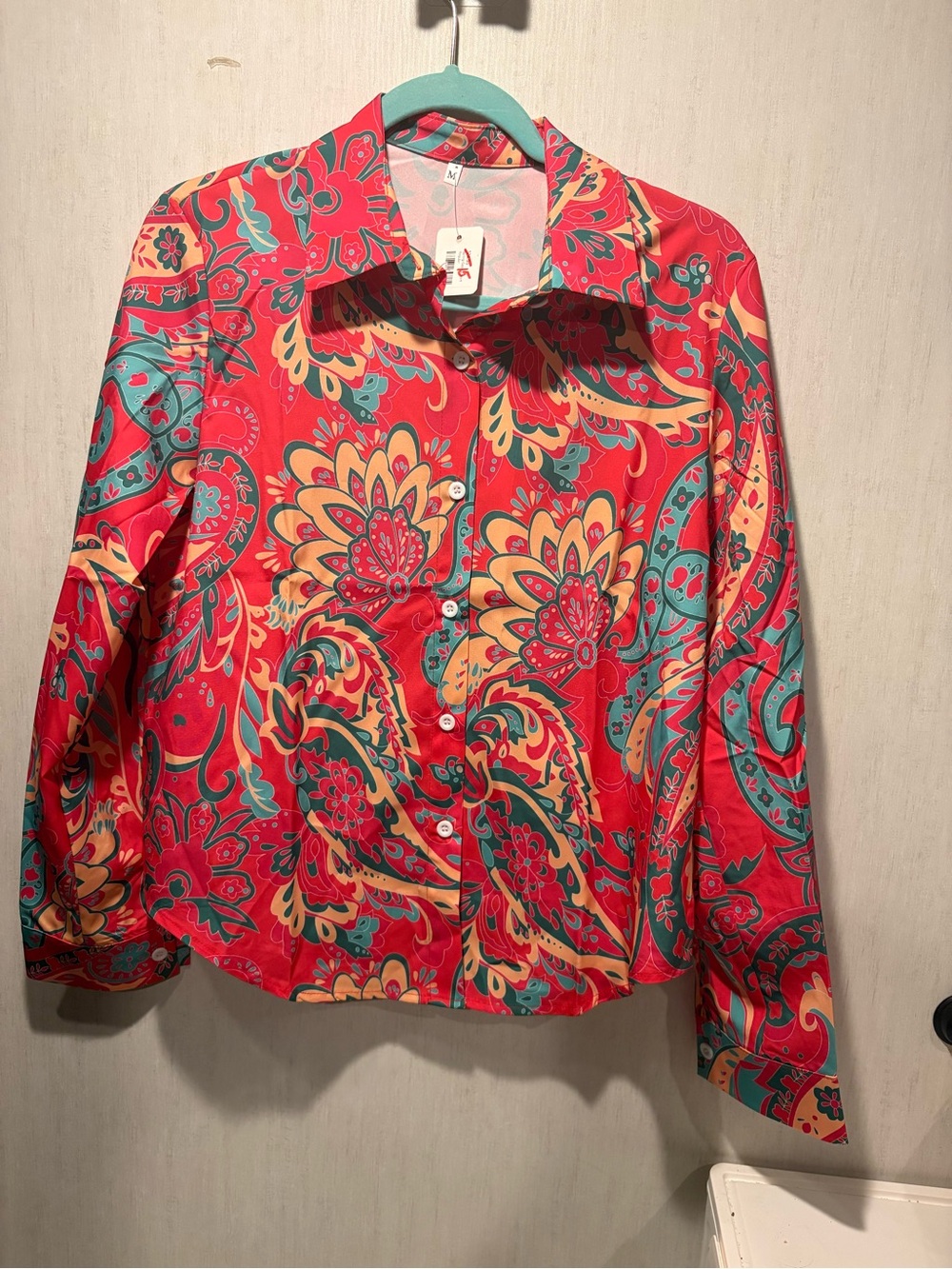 Vibrant Pink Paisley Button-Down Blouse